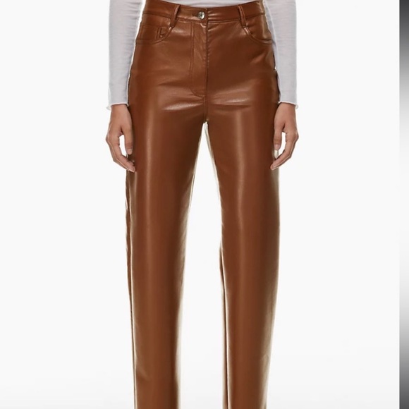 Aritzia Wilfred Melina Pant Tan Brown High-Waisted Vegan Leather Trouser Sz 10 - Picture 2 of 2